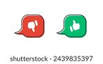 Dos and donts icons in speech bubble line frame - thumbs up or thumb down. Like or dislike - do