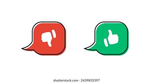 Dos and donts icons in speech bubble line frame - thumbs up or thumb down. Like or dislike - do's and don'ts frames - true or false - Dos and dont in outline frame	
