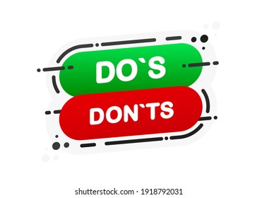 Dos or Donts isolated green or red flat banner on white background. Vector illustration.