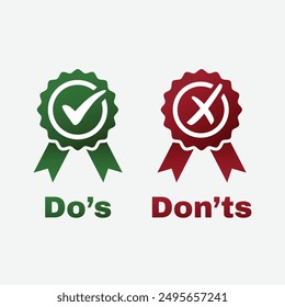 Do's Don'ts. Like Dislike Badge. Right Wrong icon with Award ribbon