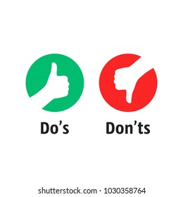 dos and donts like thumbs up or down. flat simple thumb up symbol minimal round logotype element set graphic design isolated on white. concept of poor or fine attitude and great love or not nice idea