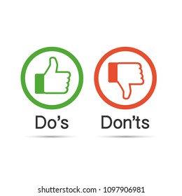 Do's and Don'ts like thumbs up or down. flat simple thumb up symbol minimal round logotype element set graphic design isolated on white. Vector stock illustration.