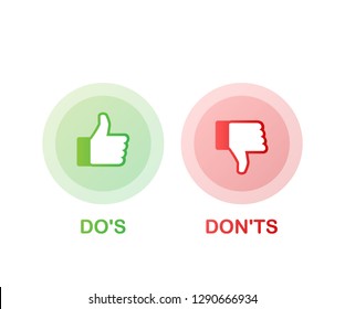 Do's and Don'ts like thumbs up or down. flat simple thumb up symbol minimal round logotype element set graphic design isolated on white. Vector stock illustration.