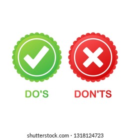 Do's and Don'ts like thumbs up or down. flat simple thumb up symbol minimal round logotype element set graphic design isolated on white. Vector stock illustration.