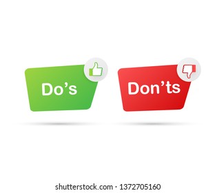 Do's and Don'ts like thumbs up or down. flat simple thumb up symbol minimal round logotype element set graphic design isolated on white. Vector stock illustration.