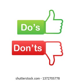 Do's and Don'ts like thumbs up or down. flat simple thumb up symbol minimal round logotype element set graphic design isolated on white. Vector stock illustration.