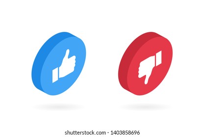 Dos and donts like thumbs up or down in isometric style. Like or dislike. Modern vector illustration.