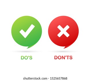 Do's and Don'ts like thumbs up or down. flat simple thumb up symbol minimal round logotype element set. Vector illustration.