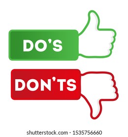 Do's and Don'ts like thumbs up or down. flat simple thumb up symbol minimal round logotype element set graphic design isolated on white
