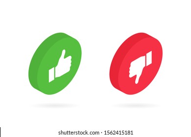 Dos And Donts Like Thumbs Up Or Down In Isometric Style. Like Or Dislike. Modern Vector Illustration.