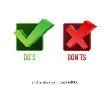 Do's and Don'ts like thumbs up or down. flat simple thumb up symbol minimal round logotype element set graphic design isolated on white. Vector stock illustration.
