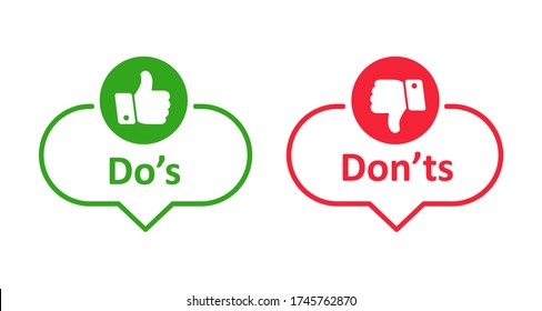 Dos and donts like thumbs up or down. Like or dislike index finger sign. Thumb up and thumb down sign 