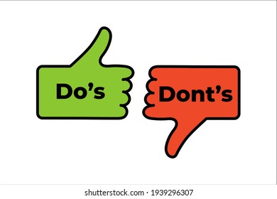 Do's and Don'ts like thumbs up or down. Flat thumb up symbol minimal round logotype element set graphic design isolated on white. Vector stock illustration eps 10