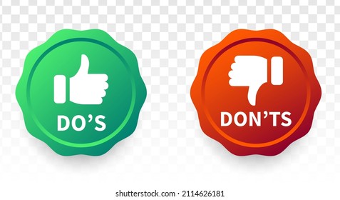 Dos and donts like thumbs up or down. Like or dislike index finger sign. Thumb up and thumb down sign - stock vector