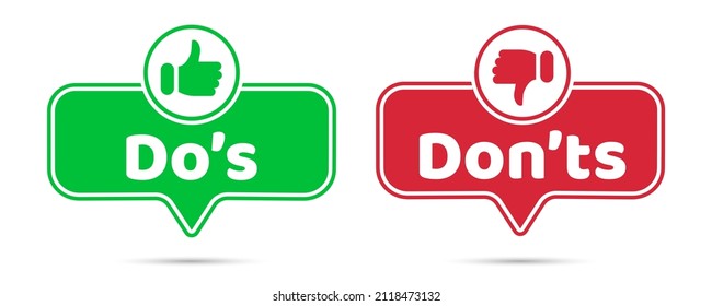 Dos and donts like thumbs up or down. Like or dislike index finger sign. Thumb up and thumb down sign - stock vector
