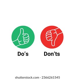 dos and donts like thumbs up or down. simple simple thumbs up symbol minimal round logotype element set graphic design isolated on white. concept of poor or good attitude and great love or bad idea