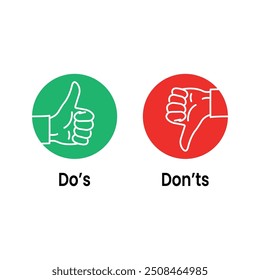 dos and donts like thumbs up or down. simple simple thumbs up symbol minimal round logotype element set graphic design isolated on white. concept of poor