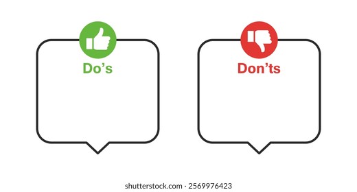 Dos and donts like thumbs up or down. Like or dislike index finger sign