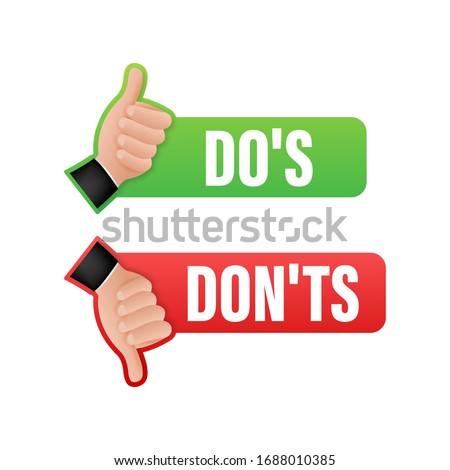 Dos and Donts like thumbs up or down. flat simple thumb up symbol minimal round logotype element set graphic design isolated on white. Vector stock illustration.