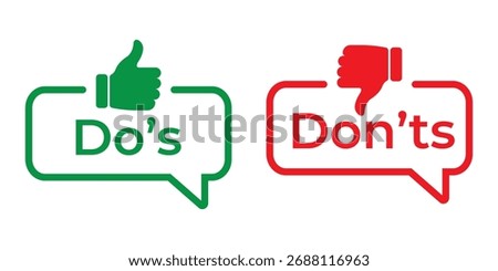 Dos and donts like thumbs up or down. Like or dislike icon - do's and don'ts frames - true or false - Dos and dont signs vector illustration.