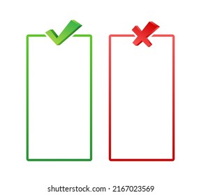 Dos and donts list with checkmark and cross mark. Ui design. Check mark icon