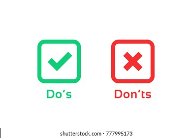 dos and donts marks like learning test. simple square flat trend logotype graphic outline design illustration isolated on white. concept of checklist symbol for recommendations and review or evaluate