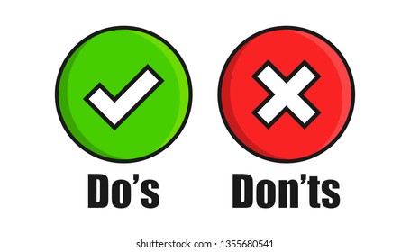 Do's and don'ts sign icon in flat style. Like, unlike vector illustration on white isolated background. Yes, no business concept.