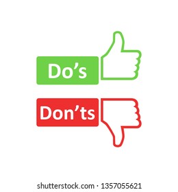 Do's and don'ts sign icon in flat style. Like, unlike vector illustration on white isolated background. Yes, no business concept.