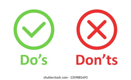 Do's and don'ts sign icon in flat style. Like, unlike vector illustration on white isolated background. Yes, no business concept.