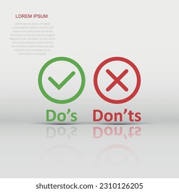 Do's and don'ts sign icon in flat style. Like, unlike vector illustration on white isolated background. Yes, no business concept.