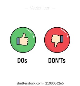 Do's and don'ts sign icon. Like, unlike symbol. Editable isolated vector illustration.