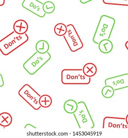 Do's and don'ts sign icon seamless pattern background. Like, unlike vector illustration on white isolated background. Yes, no business concept.