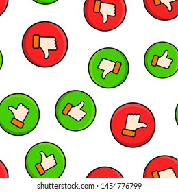 Do's and don'ts sign icon seamless pattern background. Like, unlike vector illustration on white isolated background. Yes, no business concept.