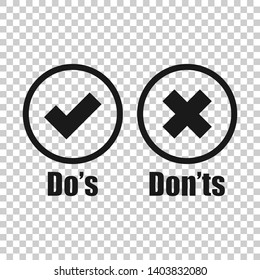 Do's and don'ts sign icon in transparent style. Like, unlike vector illustration on isolated background. Yes, no business concept.