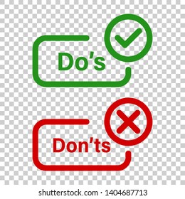 Do's and don'ts sign icon in transparent style. Like, unlike vector illustration on isolated background. Yes, no business concept.