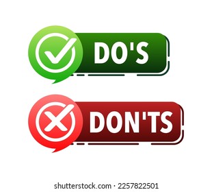 Dos and donts signs. Good and Bad Icon. Positive and negative sign.