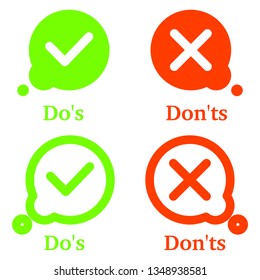 Do's don'ts signs. thin solid and line speech bubble like do's and don'ts. concept of checklist element and reject or accept symbol for evaluation quiz. eps file