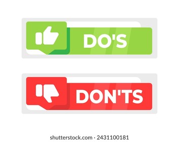 Dos and Donts speech bubble banner. Promotion and advertising label. Vector illustration