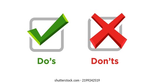 Do's and Don'ts symbol vector. yes or no flat simple  minimal choice button element set graphic design isolated on white. Check Marks UI andUX Flat Design Do and Don't Icon.