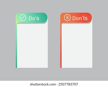 Do's and Don'ts template frame. Pros and cons Checklist.
Do and dont icon. vector illustration