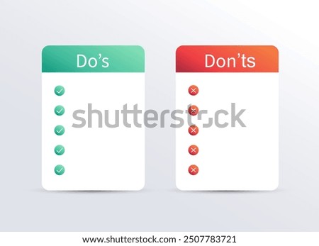 Do's and Don'ts template frame. Pros and cons Checklist. Do and dont icon. vector illustration