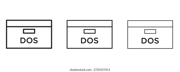 DOS-Symbol, dünnes Liniensymbol auf weißem Hintergrund, bearbeitbare Kontur, Vektorgrafik