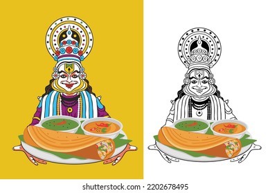 bailarina de dosa Kathakali con comida masala dosa