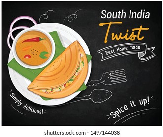 Dosa- vector illustration with sambar \