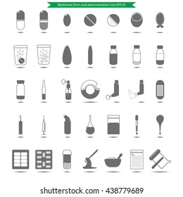 Dosage form medicine set icon for art work. 