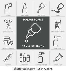 Dosage Forms. Set Of Quality Vector Icons With Editable Line Thickness