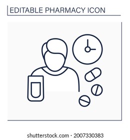 Dosage line icon.Size or frequency of dose of medicine or drug. People take pills in special time period.Pharmacy concept. Isolated vector illustration. Editable stroke