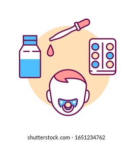 Dosage medicines for children color line icon. Pediatric health care sign. Childcare concept. Pictogram for web page, mobile app, promo. UI UX GUI design element.