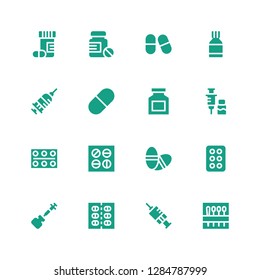 dose icon set. Collection of 16 filled dose icons included Needle, Vaccination, Pills, Vaccine, Drug, Pill, Injection, Drugs