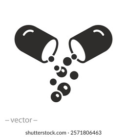 dose medical pill, pharmaceutical capsule icon, concept pharmacy, medicine drug composition, powder supplement, flat vector illustration